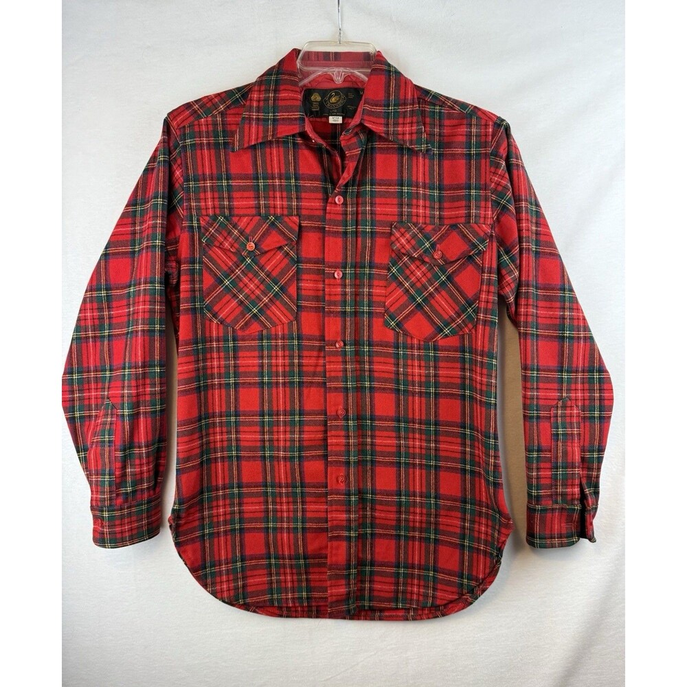 VNTG Swanndri 100% Wool New Zealand Red Tartan Plaid Sz M Men Button Front Shirt